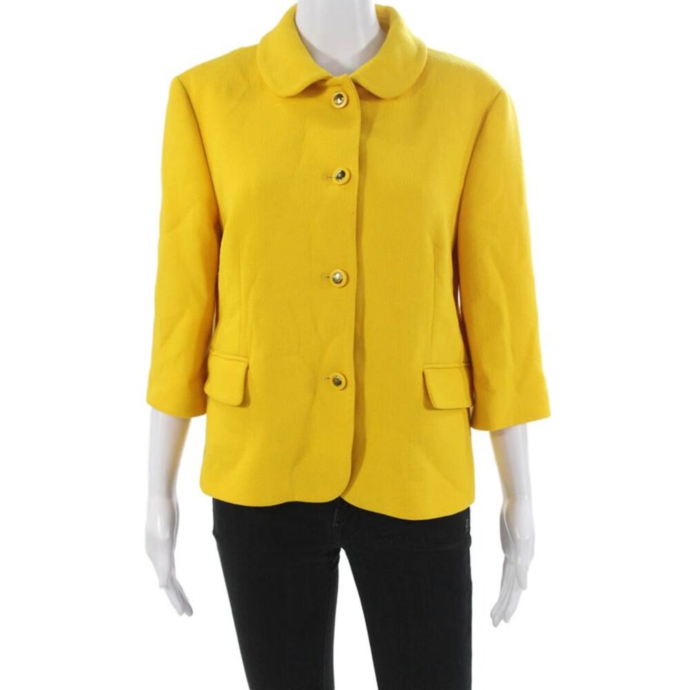 Michael Kors Collection Womens Basic Jacket Yellow Wool 3/4 Sleeve Size 14
